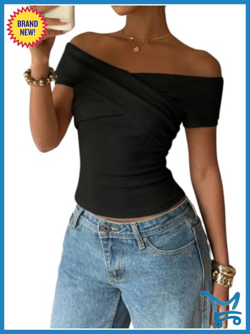 Off Shoulder Crisscross Wrap Top Slim Fit Short Sleeve Going Out